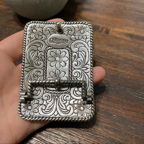 Nocona Silver boho faux lapis gemstone belt buckle blue Jasper looks real - Picture 4 of 6